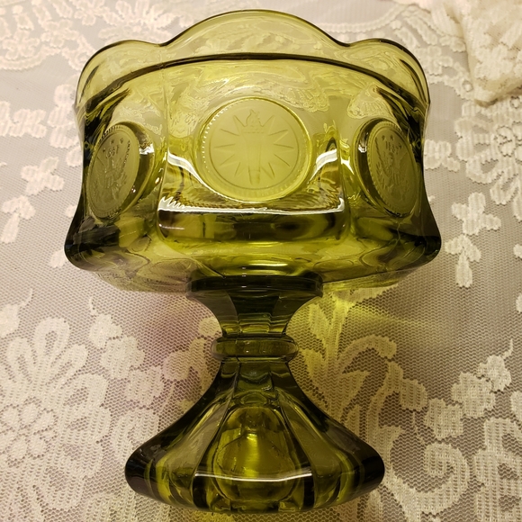 Vtg Candy Nut Dish W/Lid Fostoria Coin Green Glass - Picture 9 of 13